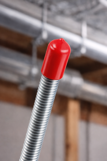 3/8" Red Vinyl Threaded Rod Safety Caps — 1" long, high-vis red, 10-pack.