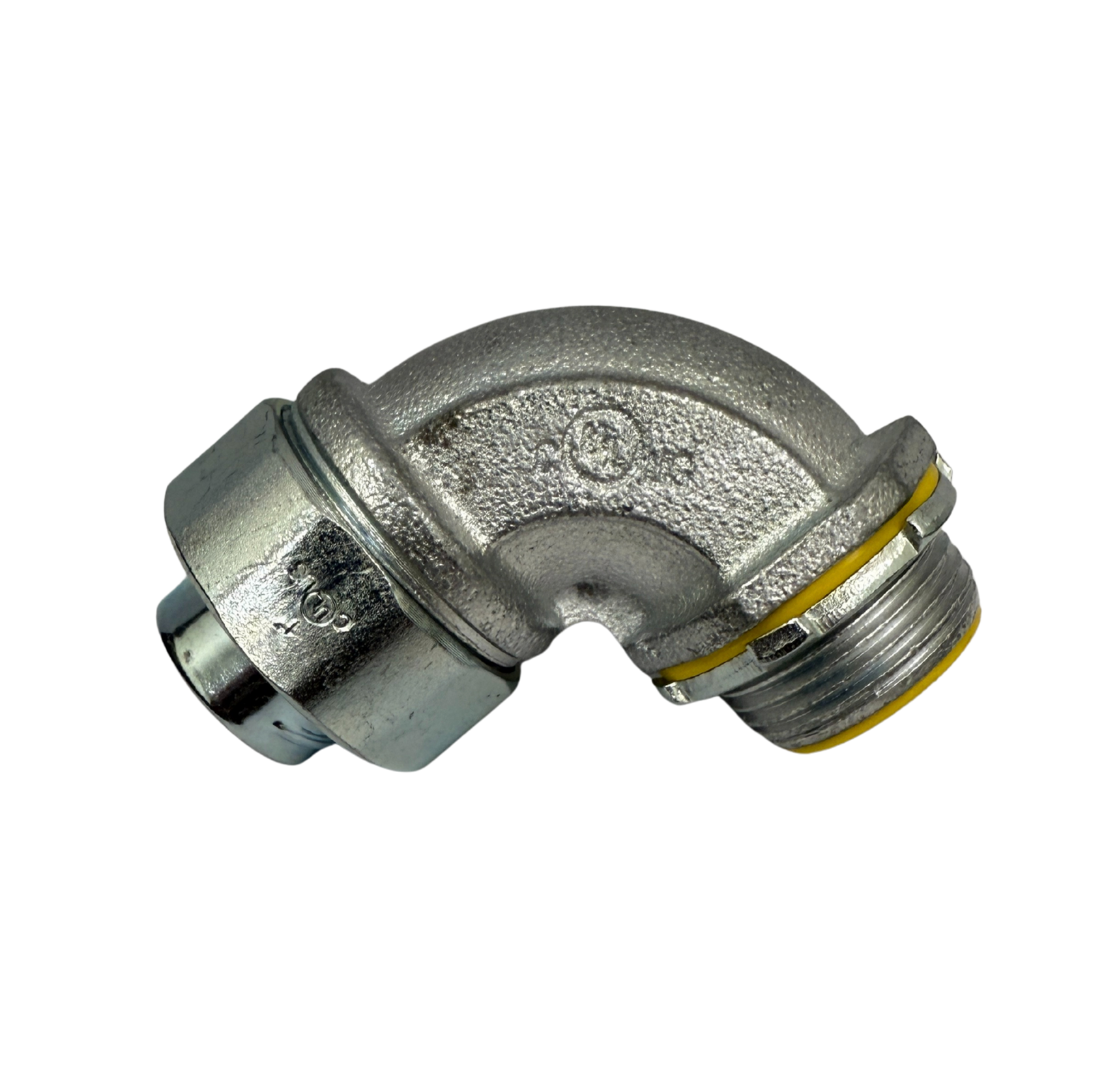 Durable 1" 90° malleable iron Seal Tight connector with insulated throat. UL Listed, corrosion-resistant, and built for metallic Seal Tight conduit.