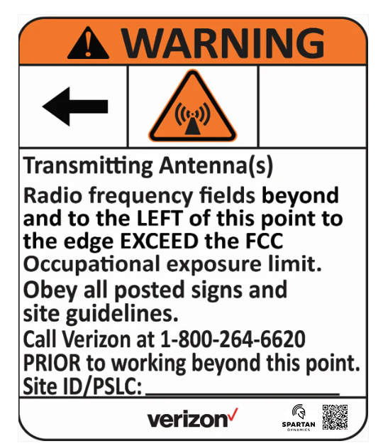 Verizon Orange Warning Left Arrow Pim Rated Sign (7.5"x6")
