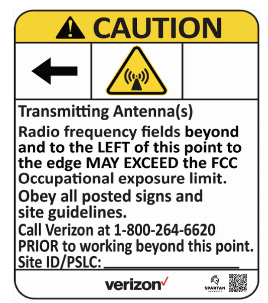 Verizon Yellow Caution Left Arrow Pim Rated Sign (7.5"x6")