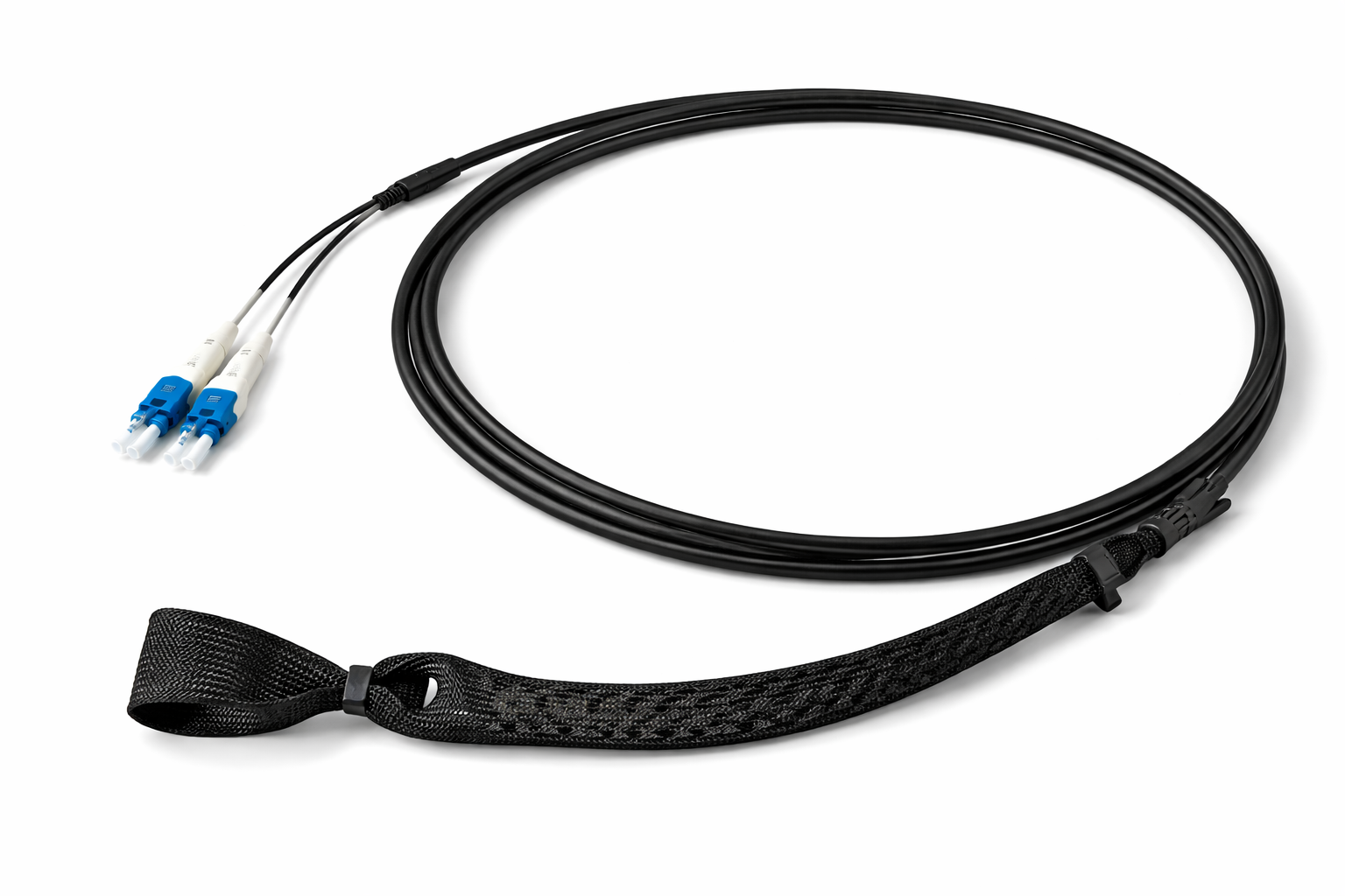 CommScope FJ-2SM-015-7.5M 7.5 meter ruggedized DLC to DLC 2-fiber singlemode fiber jumper with black jacket