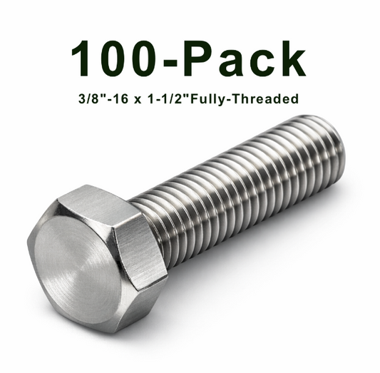 3/8"-16 x 1-1/2" Fully Threaded Stainless Hex Head Cap Screws — 100 Pack