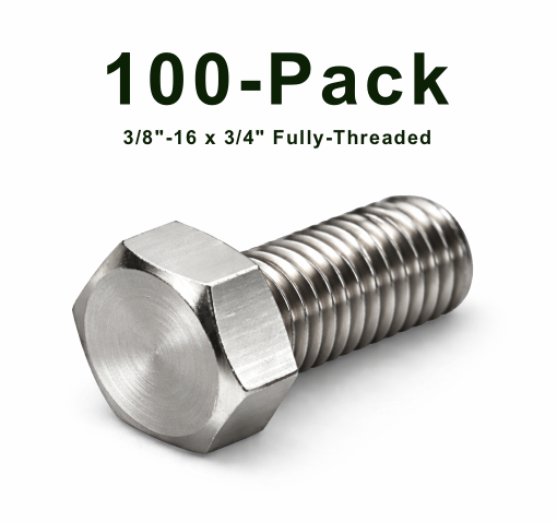 (100) 3/8"-16 x 3/4" stainless steel fully-threaded hex cap bolts