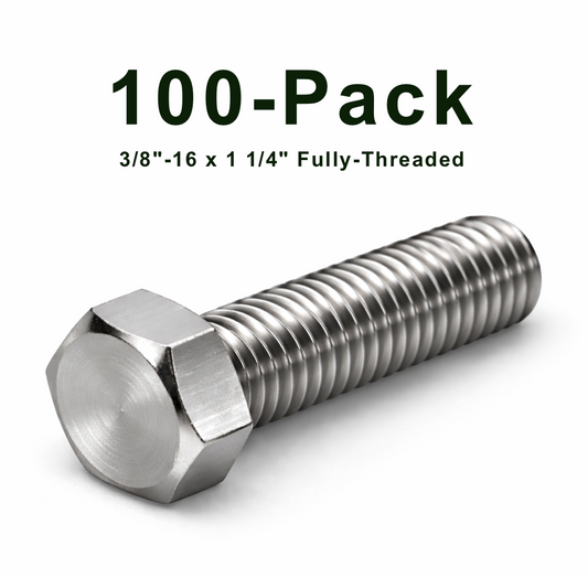 Stainless 3/8"-16 x 1-1/4" Fully Threaded Hex Bolts — 100 Pack