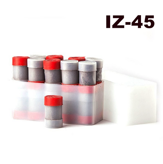 Izzy Exothermic Dual Tube #45 Weld with dual-chamber weld metal and starting material and color-coded caps.