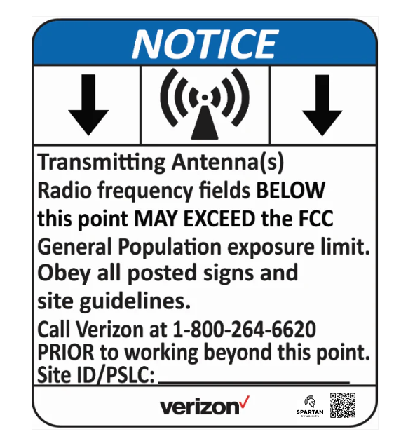 Verizon Blue Notice Down Arrow Pim Rated Sign (7.5"x6")