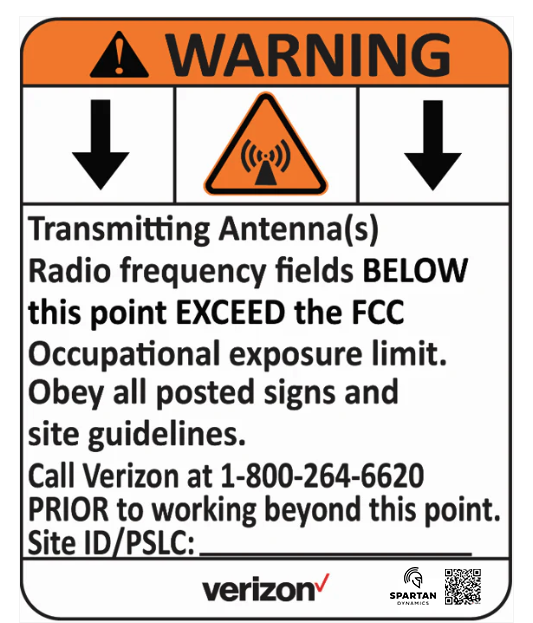 Verizon Wireless Cell Site Warning Sign- Orange Down
