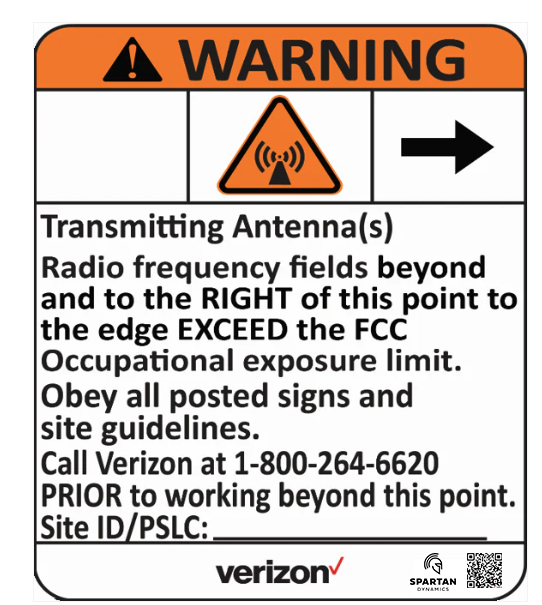 Verizon Orange Warning Right Arrow Pim Rated Sign (7.5"x6")