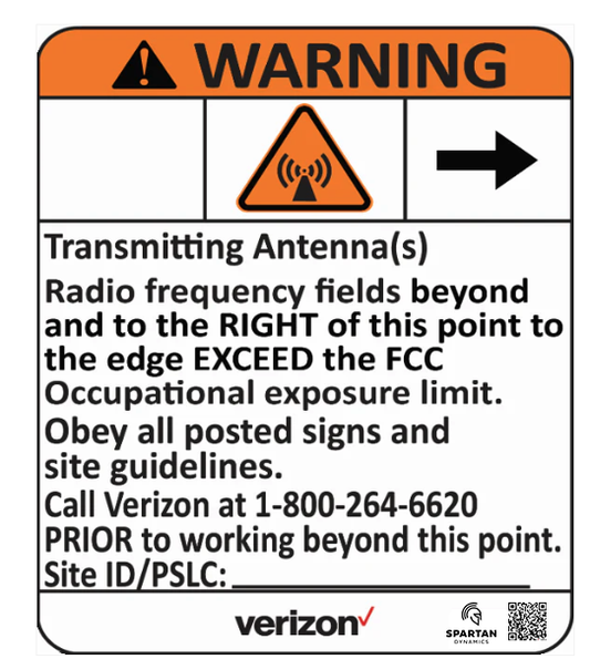 Verizon Wireless Cell Site Warning Sign- Orange Right