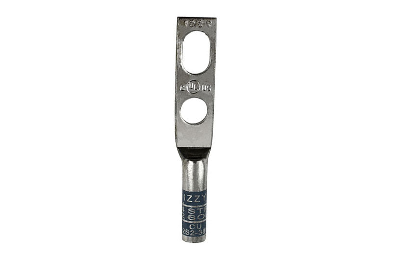 i2S2-38U Izzy Lug long barrel copper compression lug with 2 3/8" & slotted holes inspection window UL Listed CSA Certified